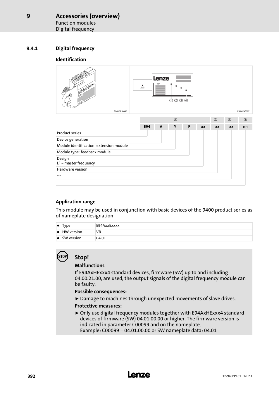 1 digital frequency, Digital frequency, Accessories (overview) | Stop | Lenze 9400 Manual User Manual | Page 392 / 584