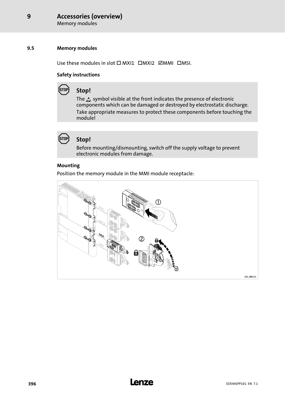 5 memorymodules, 5 memory modules | Lenze 9400 Manual User Manual | Page 396 / 584