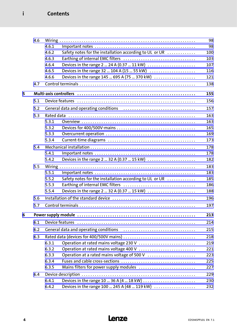 Contents i | Lenze 9400 Manual User Manual | Page 4 / 584