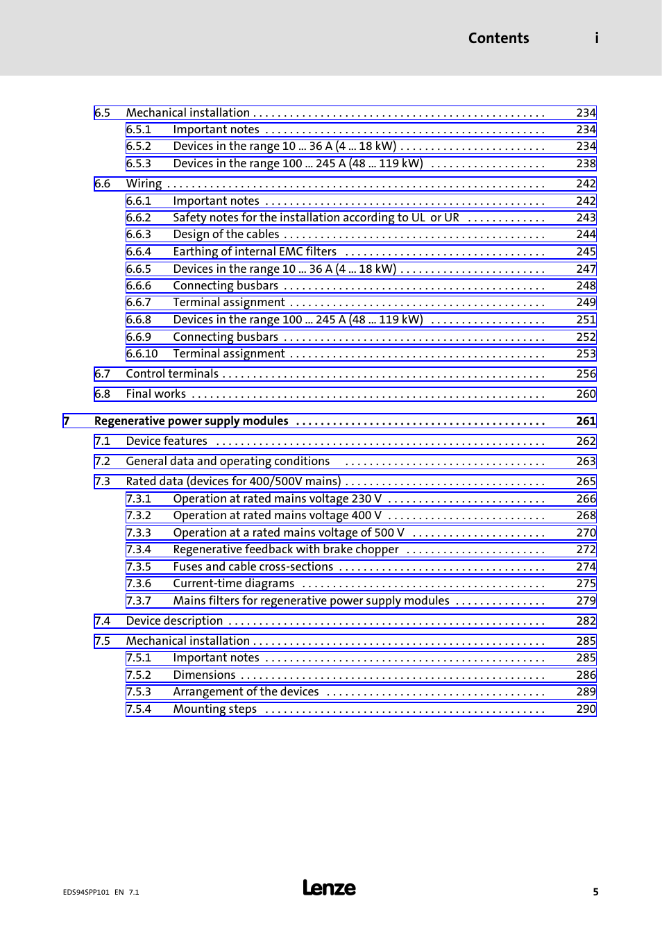 Contents i | Lenze 9400 Manual User Manual | Page 5 / 584