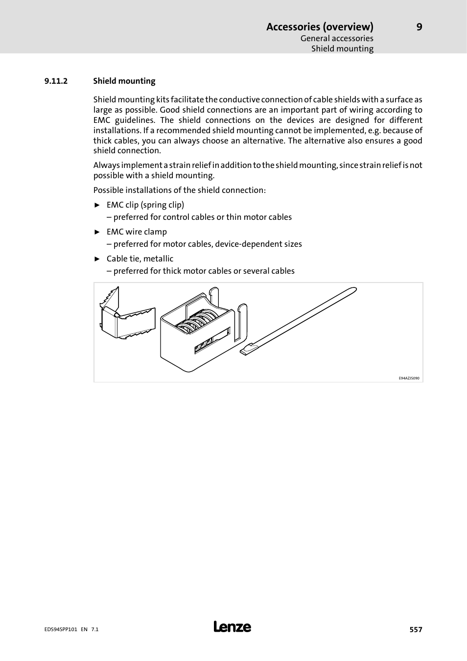 2 shield mounting, Accessories (overview) | Lenze 9400 Manual User Manual | Page 559 / 584