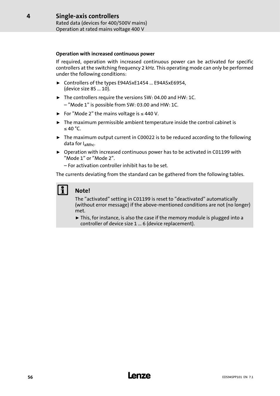 Single-axis controllers | Lenze 9400 Manual User Manual | Page 56 / 584