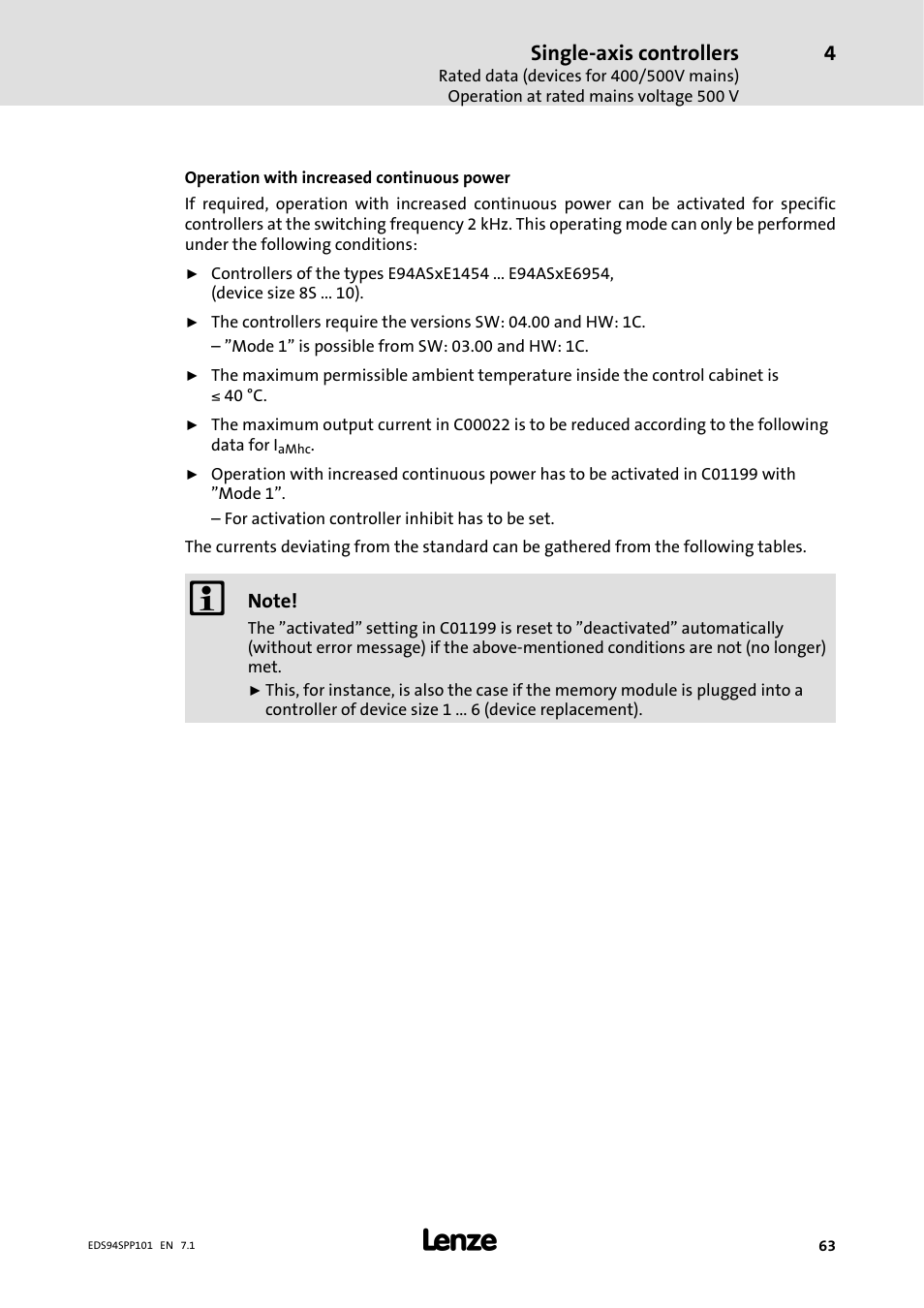 Single-axis controllers | Lenze 9400 Manual User Manual | Page 63 / 584