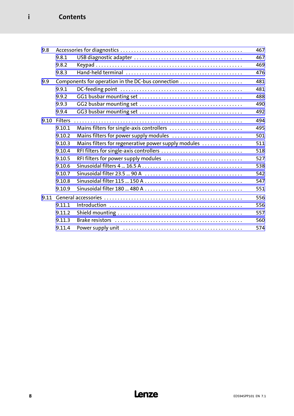 Contents i | Lenze 9400 Manual User Manual | Page 8 / 584