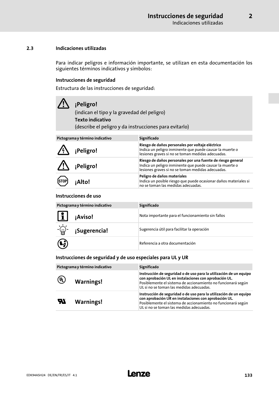 3 indicaciones utilizadas | Lenze 9400 Mounting Instructions User Manual | Page 133 / 208