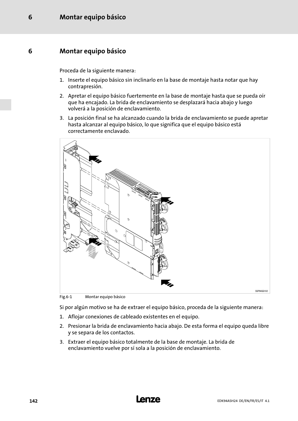 6 montar equipo básico, Montar equipo básico 6, 6montar equipo básico | Lenze 9400 Mounting Instructions User Manual | Page 142 / 208