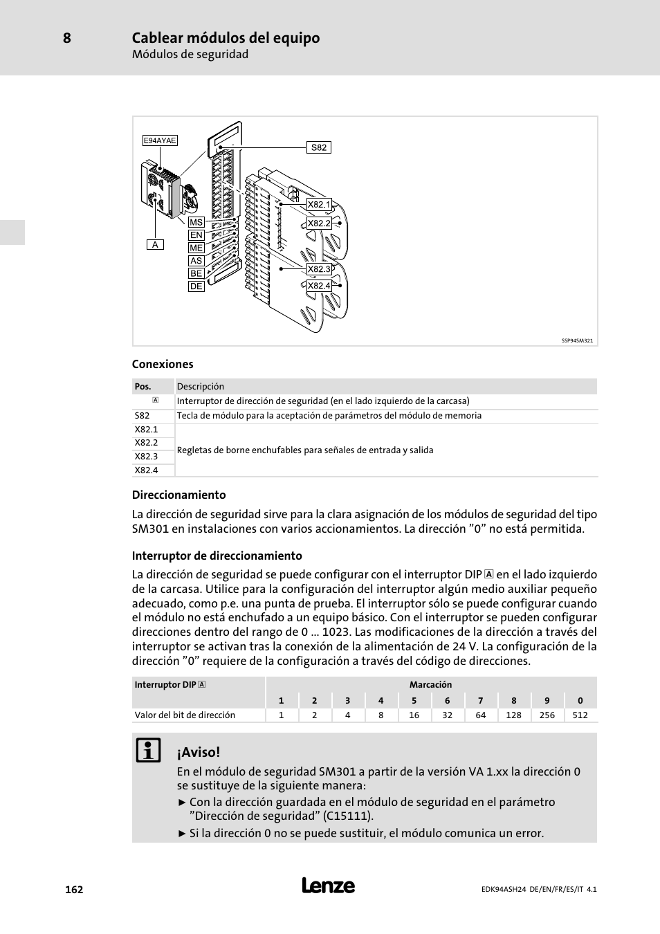 Cablear módulos del equipo, Aviso | Lenze 9400 Mounting Instructions User Manual | Page 162 / 208