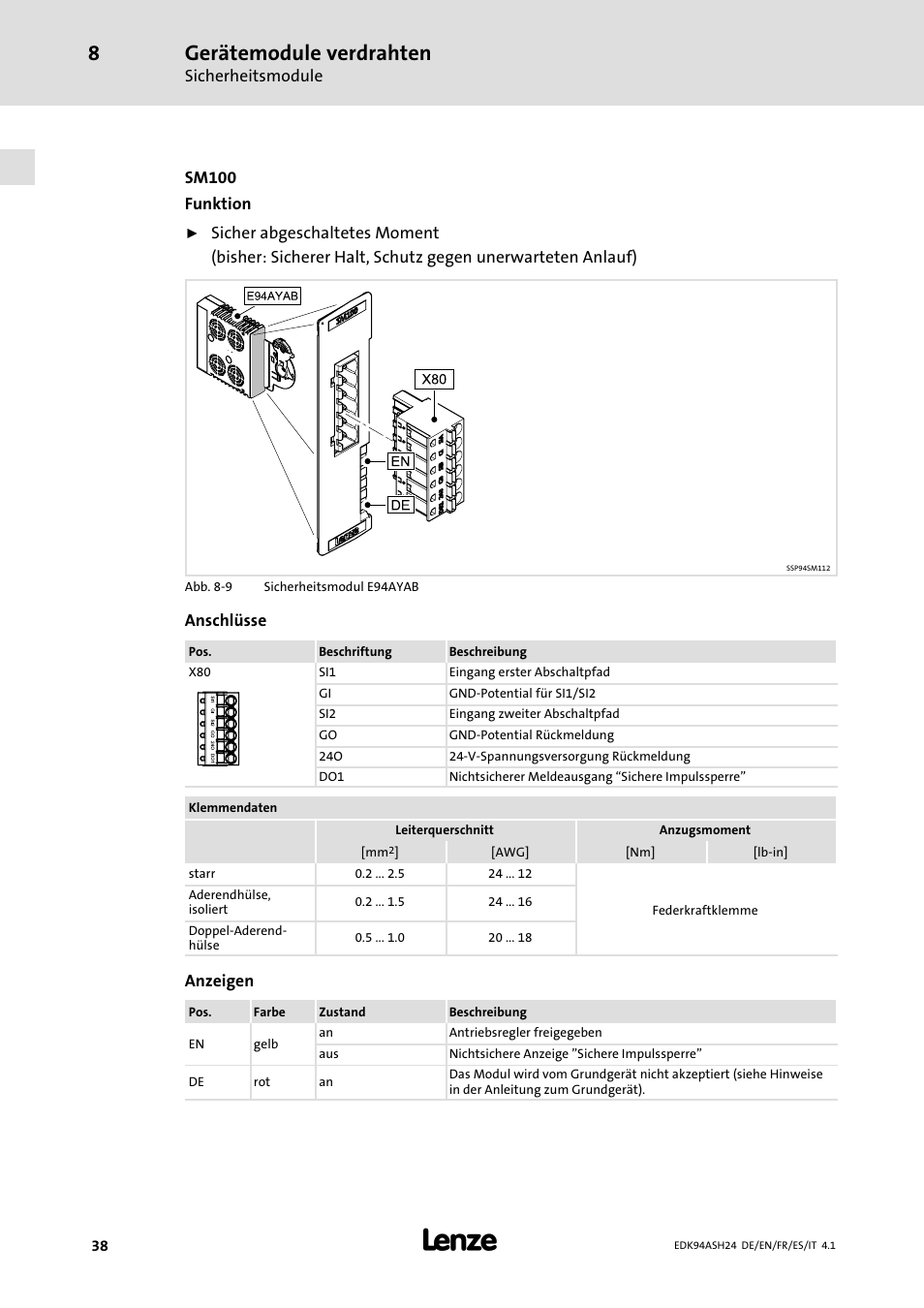 Gerätemodule verdrahten | Lenze 9400 Mounting Instructions User Manual | Page 38 / 208