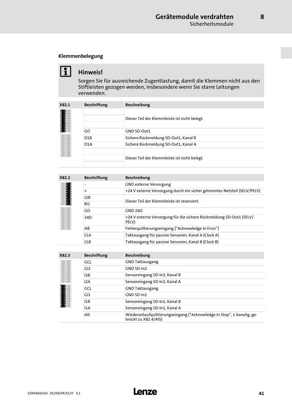 Gerätemodule verdrahten, Hinweis | Lenze 9400 Mounting Instructions User Manual | Page 41 / 208