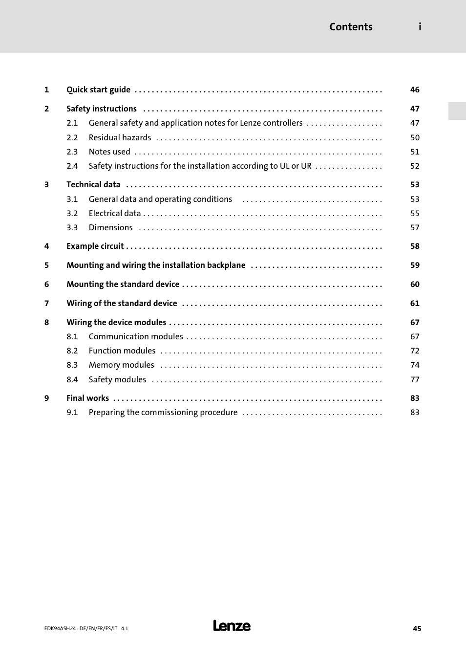 Lenze 9400 Mounting Instructions User Manual | Page 45 / 208