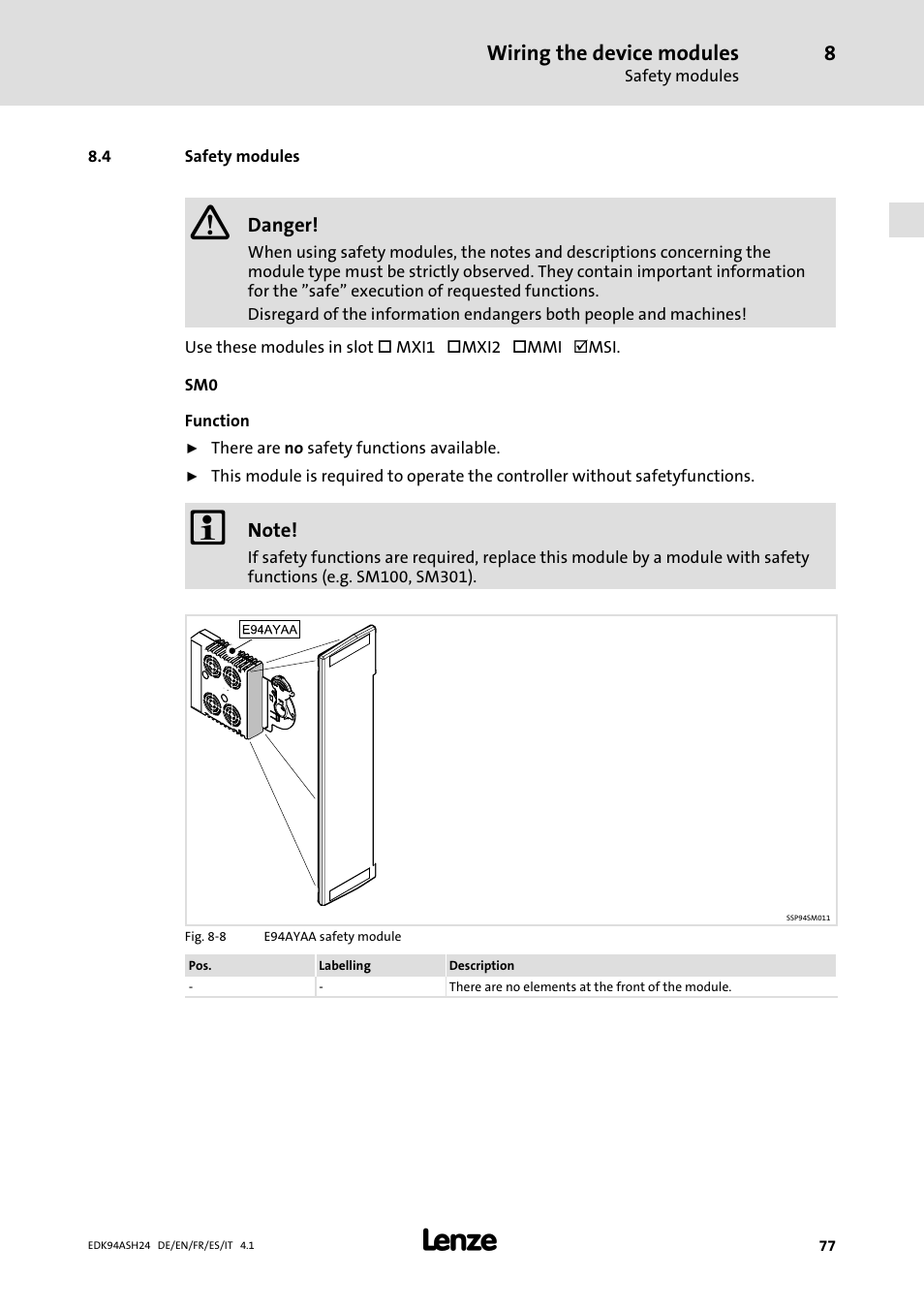 4 safety modules, Wiring the device modules | Lenze 9400 Mounting Instructions User Manual | Page 77 / 208