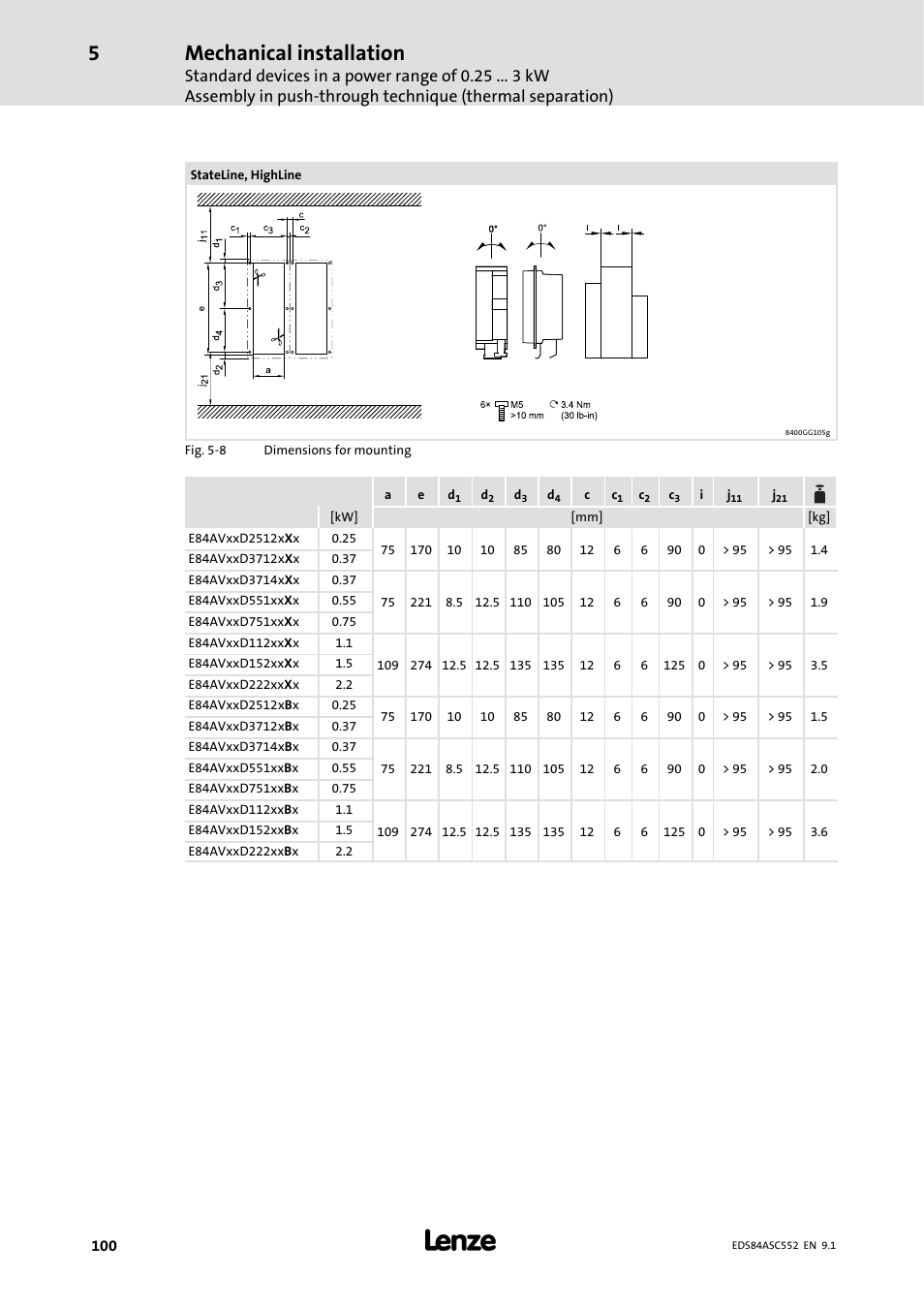 Mechanical installation | Lenze 8400 User Manual | Page 100 / 304