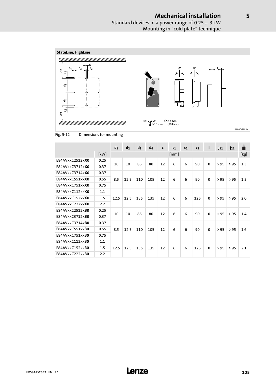 Mechanical installation | Lenze 8400 User Manual | Page 105 / 304