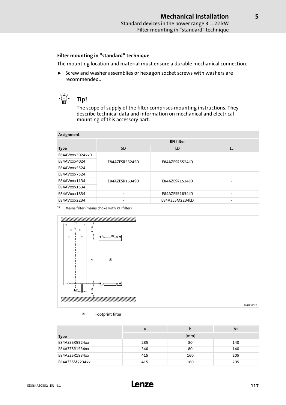 Mechanical installation | Lenze 8400 User Manual | Page 117 / 304