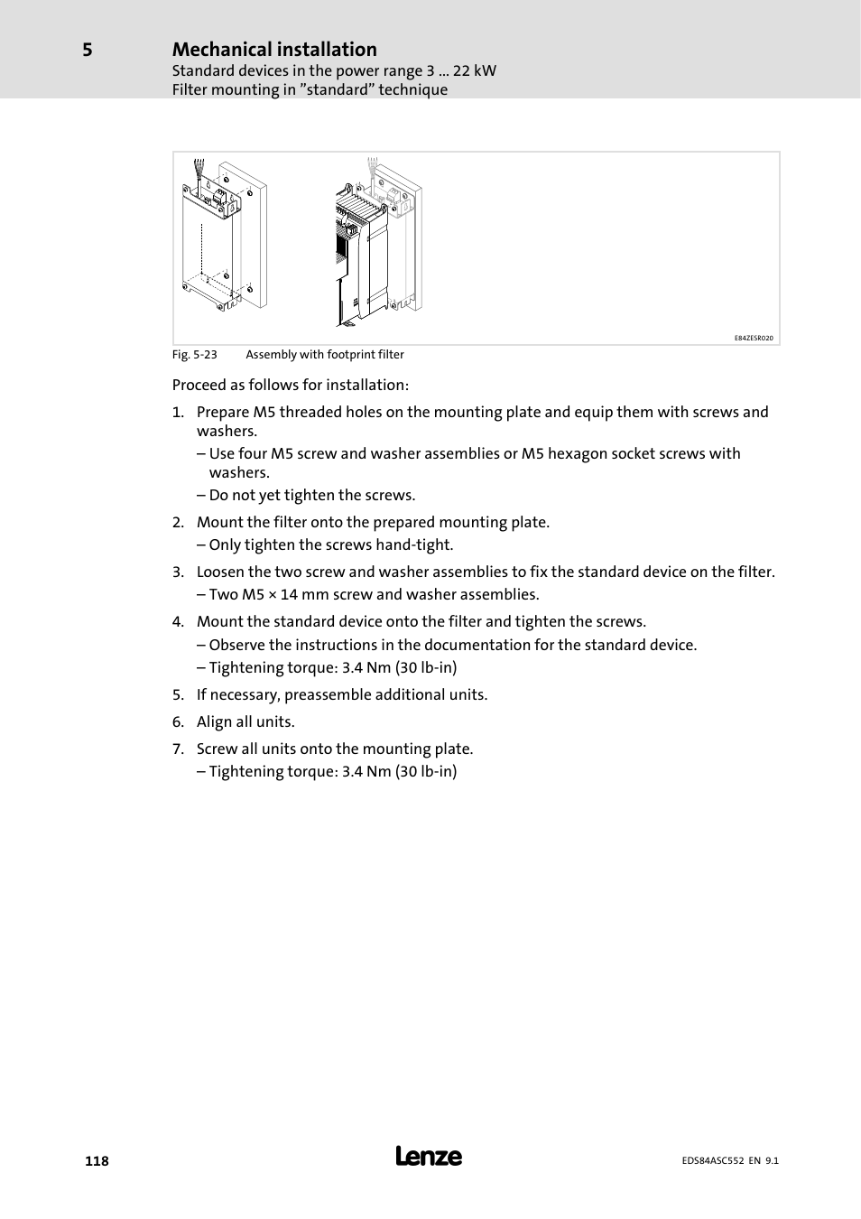 Mechanical installation | Lenze 8400 User Manual | Page 118 / 304