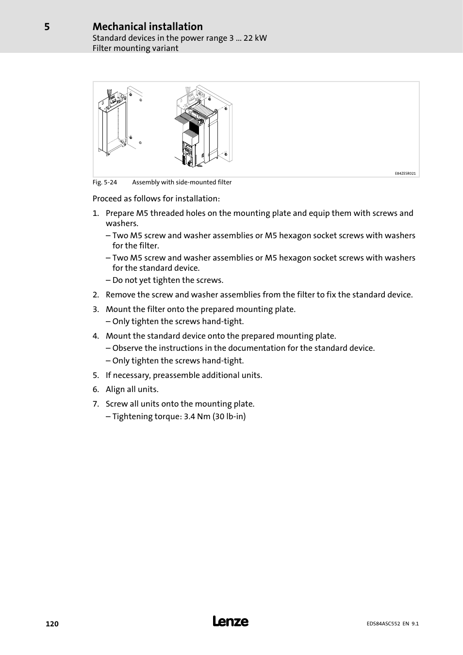 Mechanical installation | Lenze 8400 User Manual | Page 120 / 304