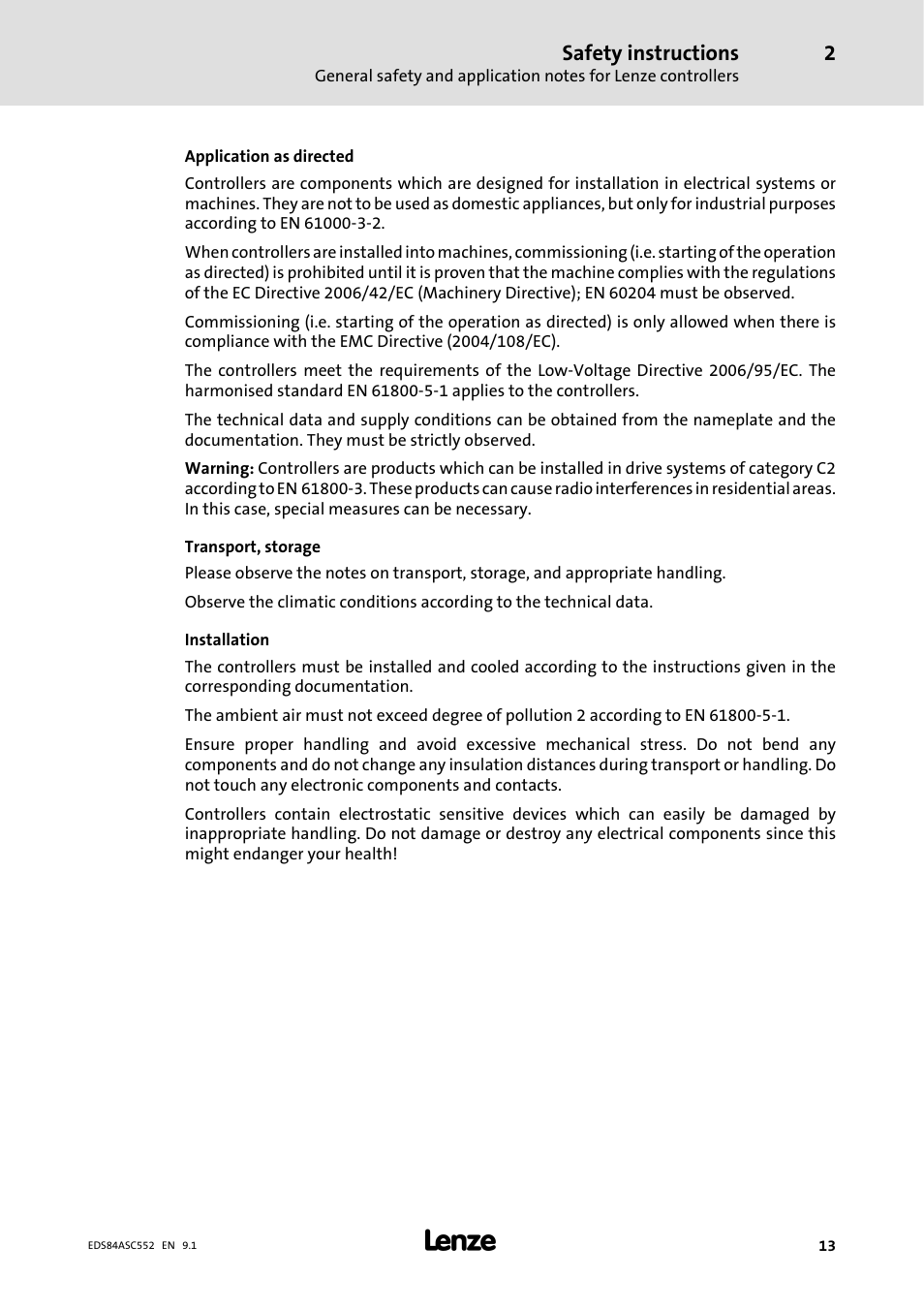 Safety instructions | Lenze 8400 User Manual | Page 13 / 304