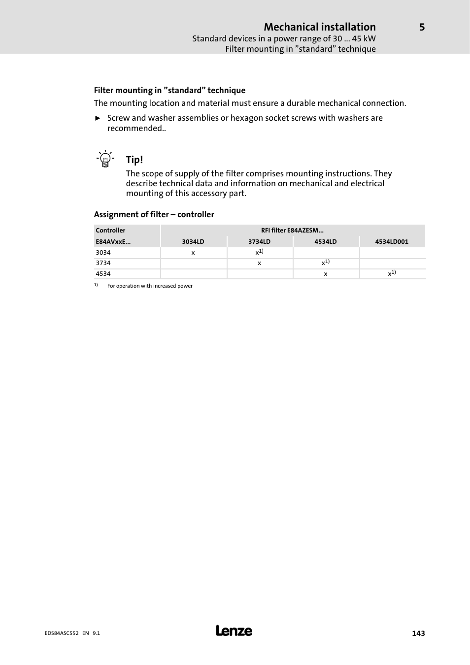 Mechanical installation | Lenze 8400 User Manual | Page 143 / 304