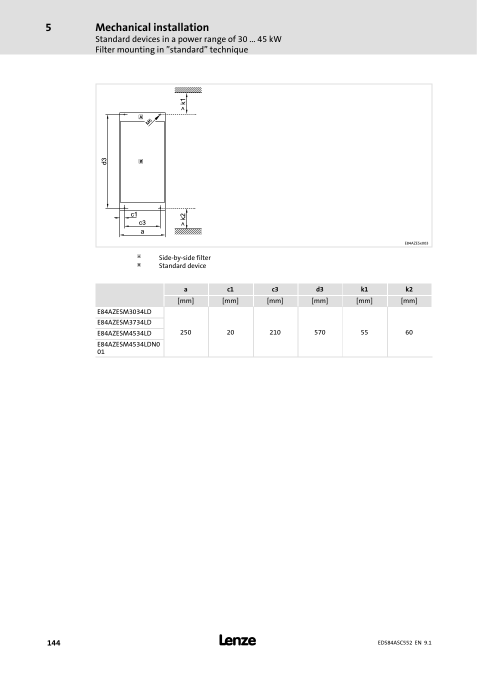 Mechanical installation | Lenze 8400 User Manual | Page 144 / 304