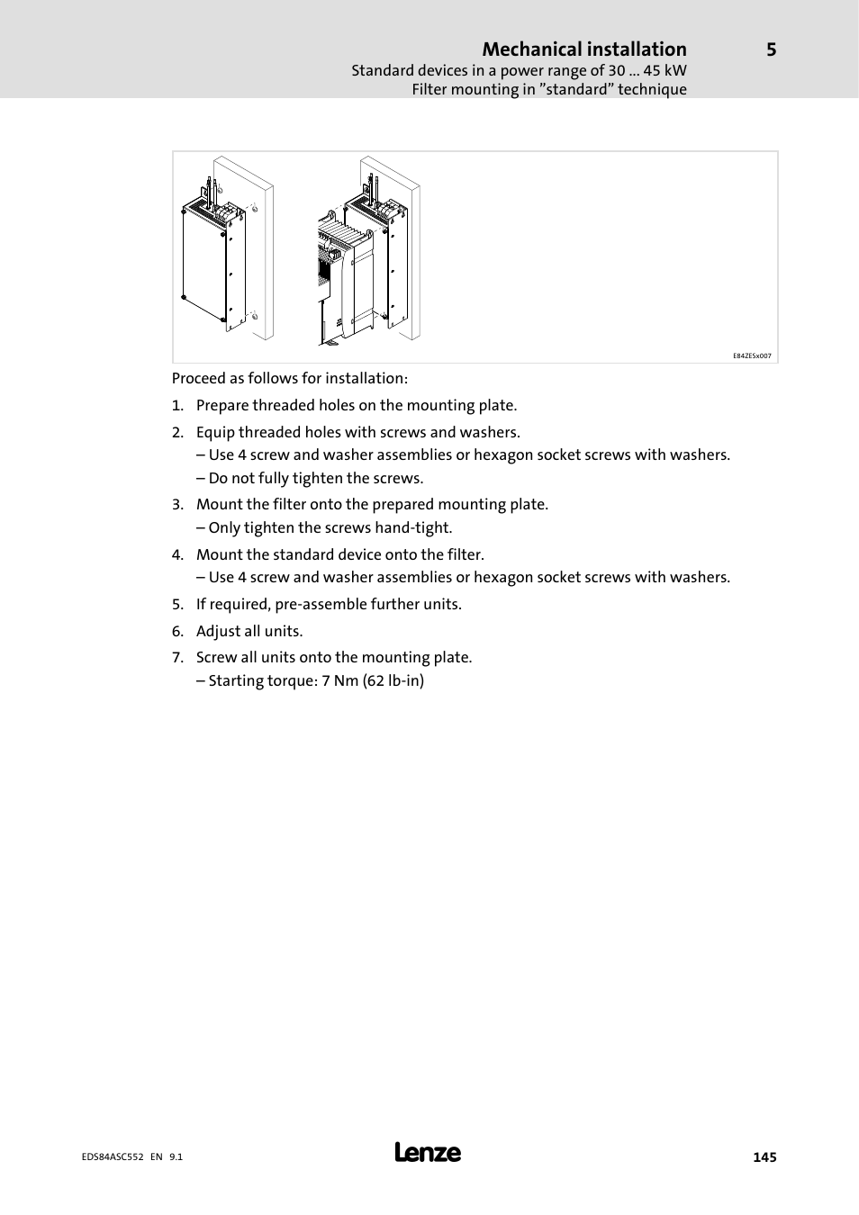 Mechanical installation | Lenze 8400 User Manual | Page 145 / 304