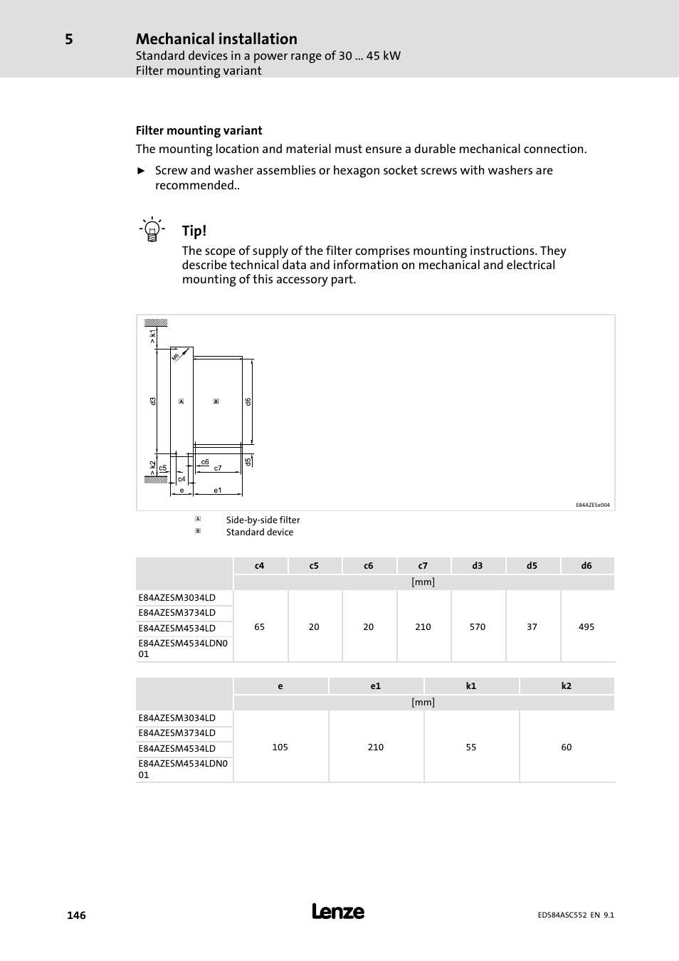 Mechanical installation | Lenze 8400 User Manual | Page 146 / 304