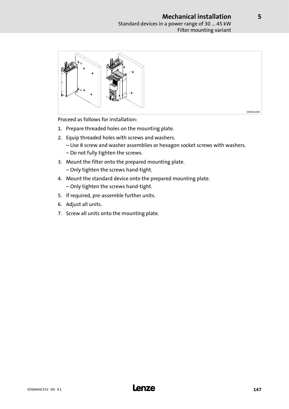Mechanical installation | Lenze 8400 User Manual | Page 147 / 304