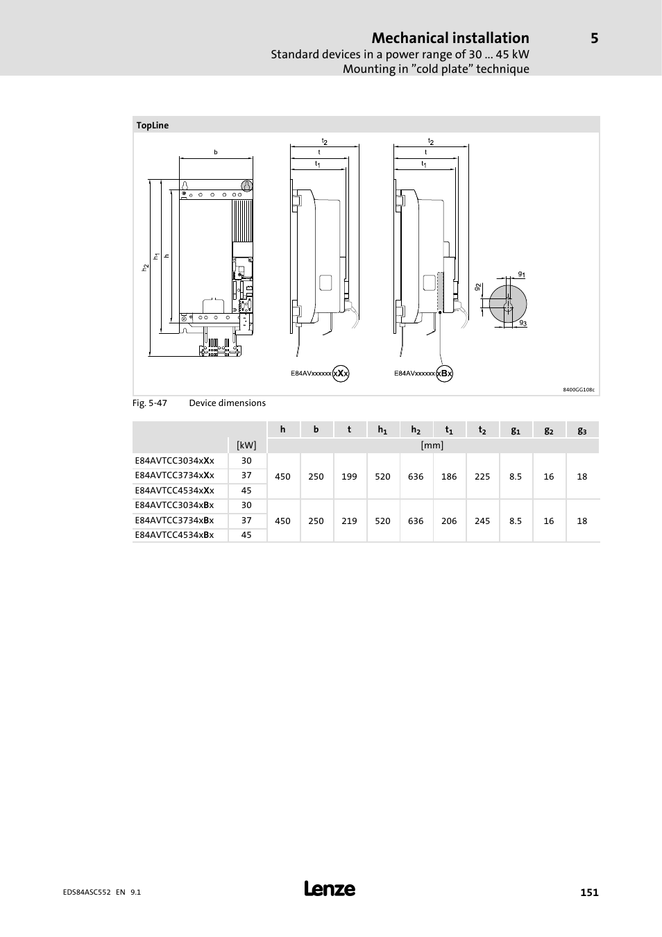 Mechanical installation | Lenze 8400 User Manual | Page 151 / 304