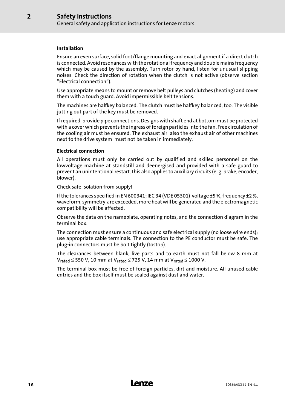 Safety instructions | Lenze 8400 User Manual | Page 16 / 304