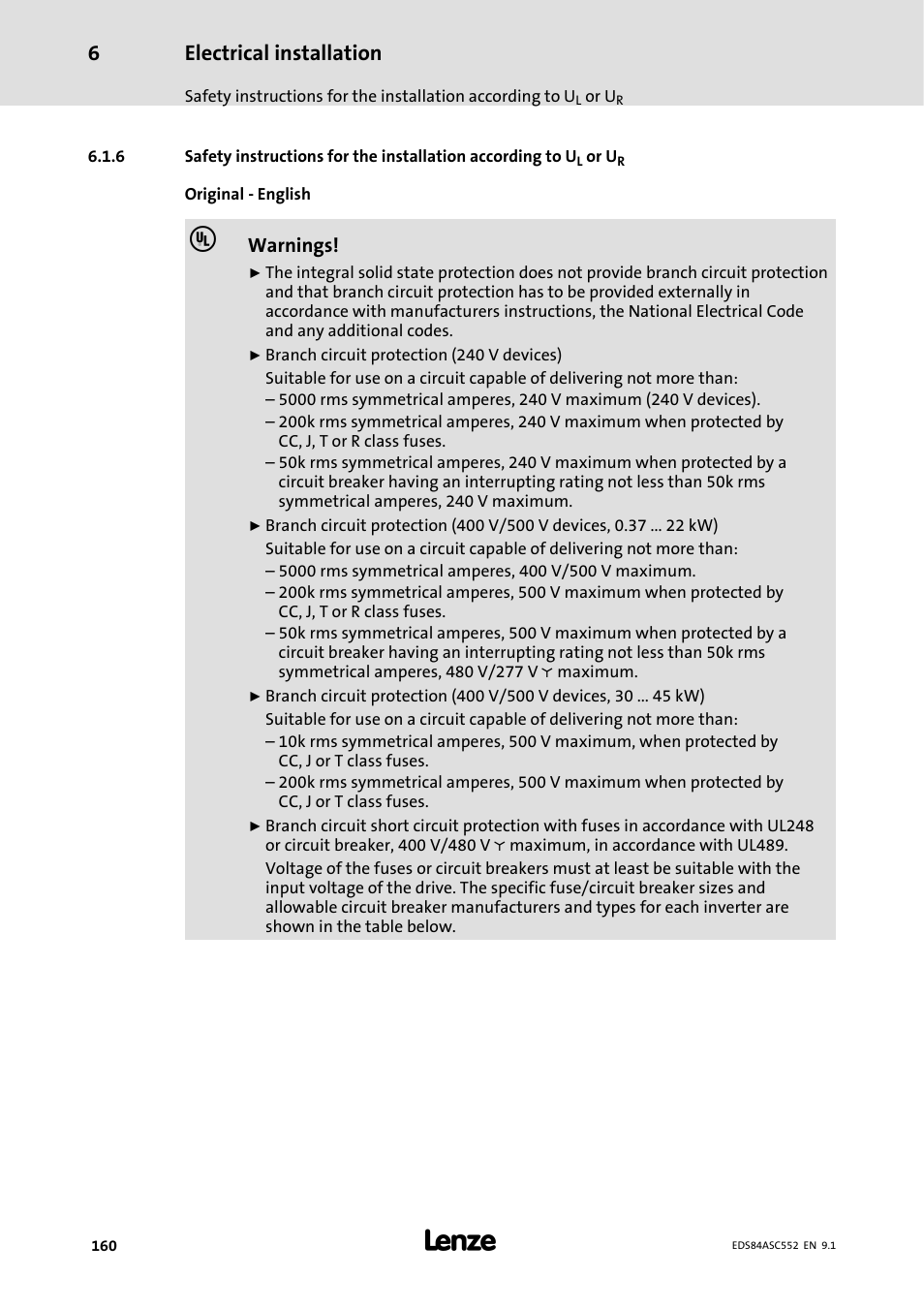 Electrical installation | Lenze 8400 User Manual | Page 160 / 304