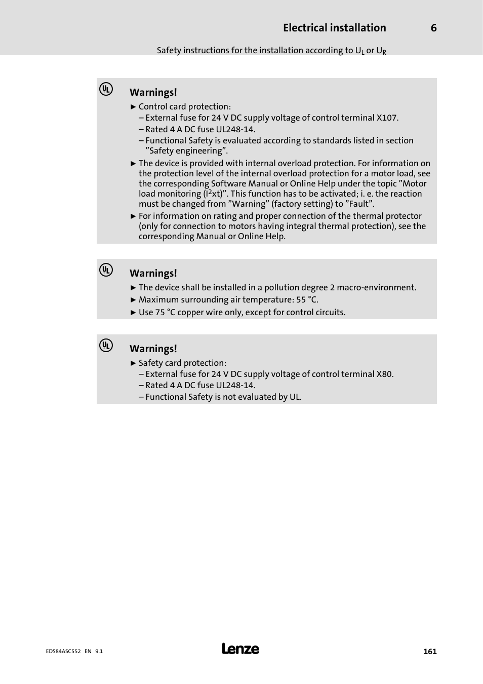 Electrical installation | Lenze 8400 User Manual | Page 161 / 304