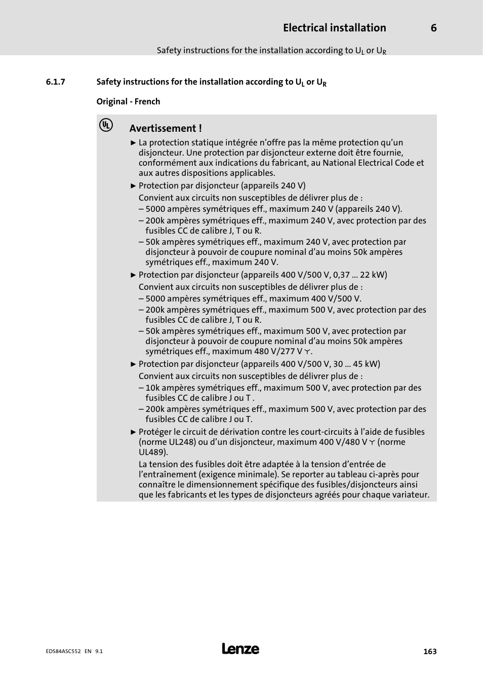 Electrical installation | Lenze 8400 User Manual | Page 163 / 304