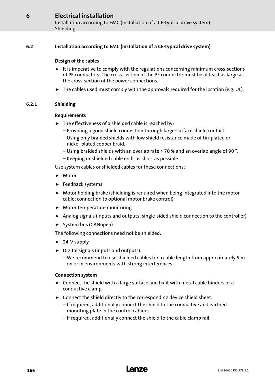 1 shielding, Shielding, Electrical installation | Lenze 8400 User Manual | Page 166 / 304