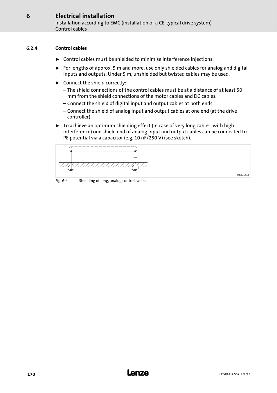 4 control cables, Control cables, Electrical installation | Lenze 8400 User Manual | Page 170 / 304