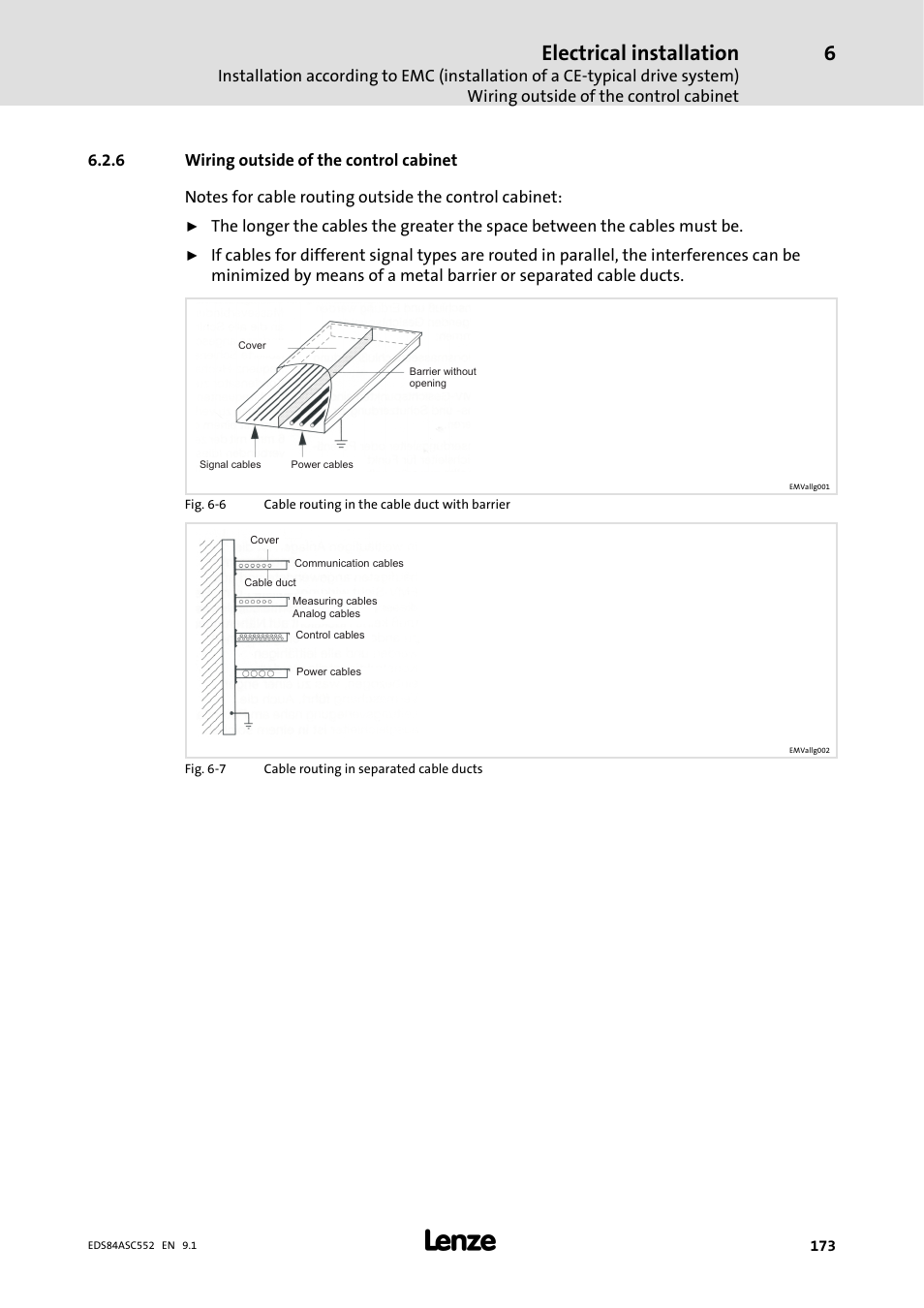 6 wiring outside of the control cabinet, Wiring outside of the control cabinet, Electrical installation | Lenze 8400 User Manual | Page 173 / 304