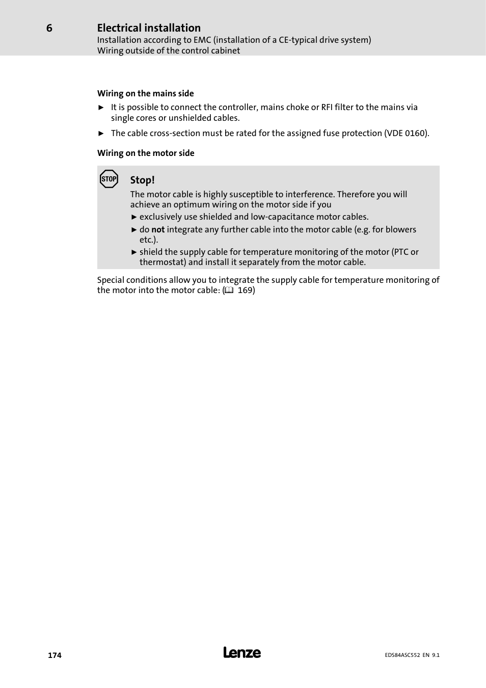 Electrical installation | Lenze 8400 User Manual | Page 174 / 304