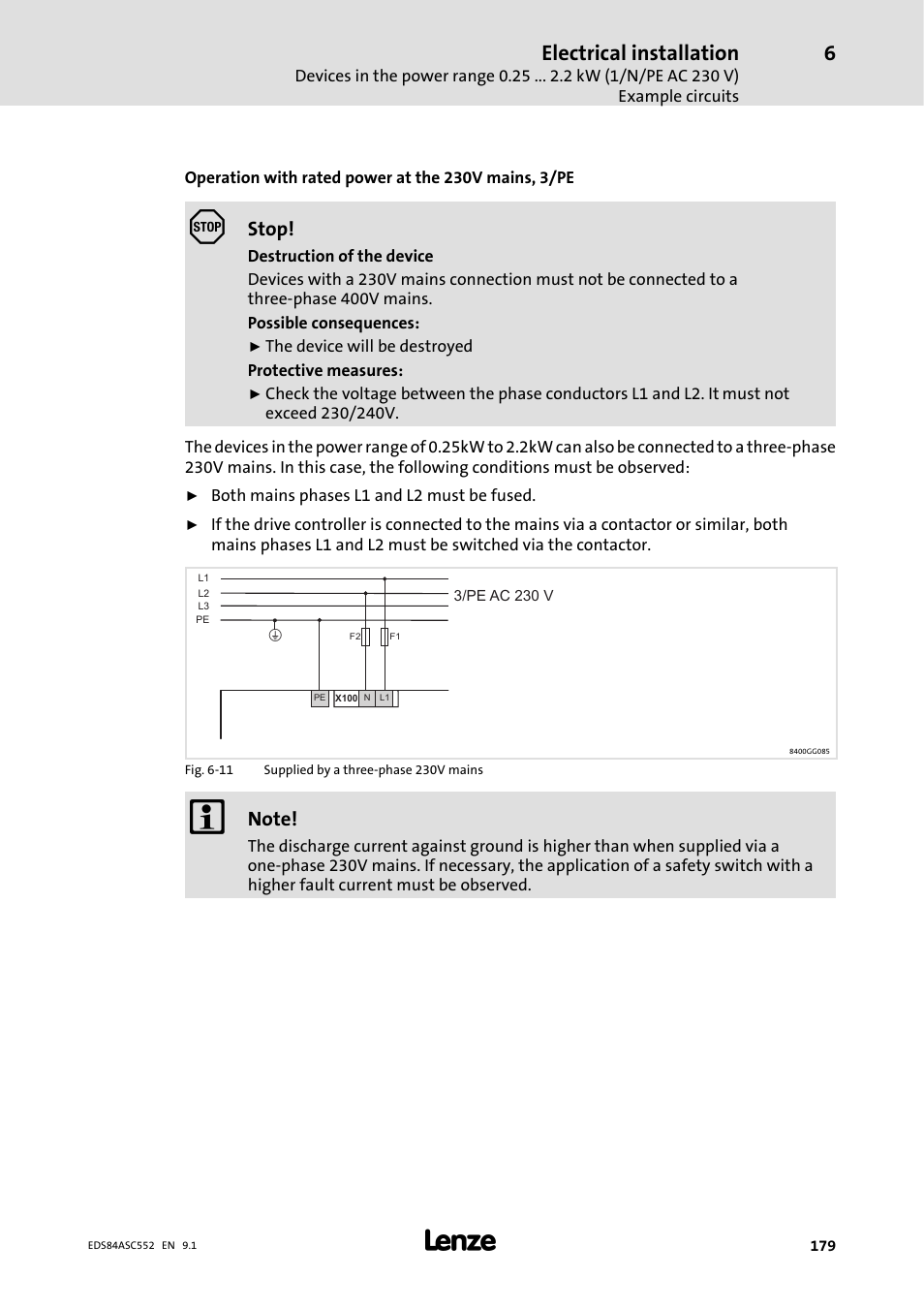 Electrical installation, Stop | Lenze 8400 User Manual | Page 179 / 304