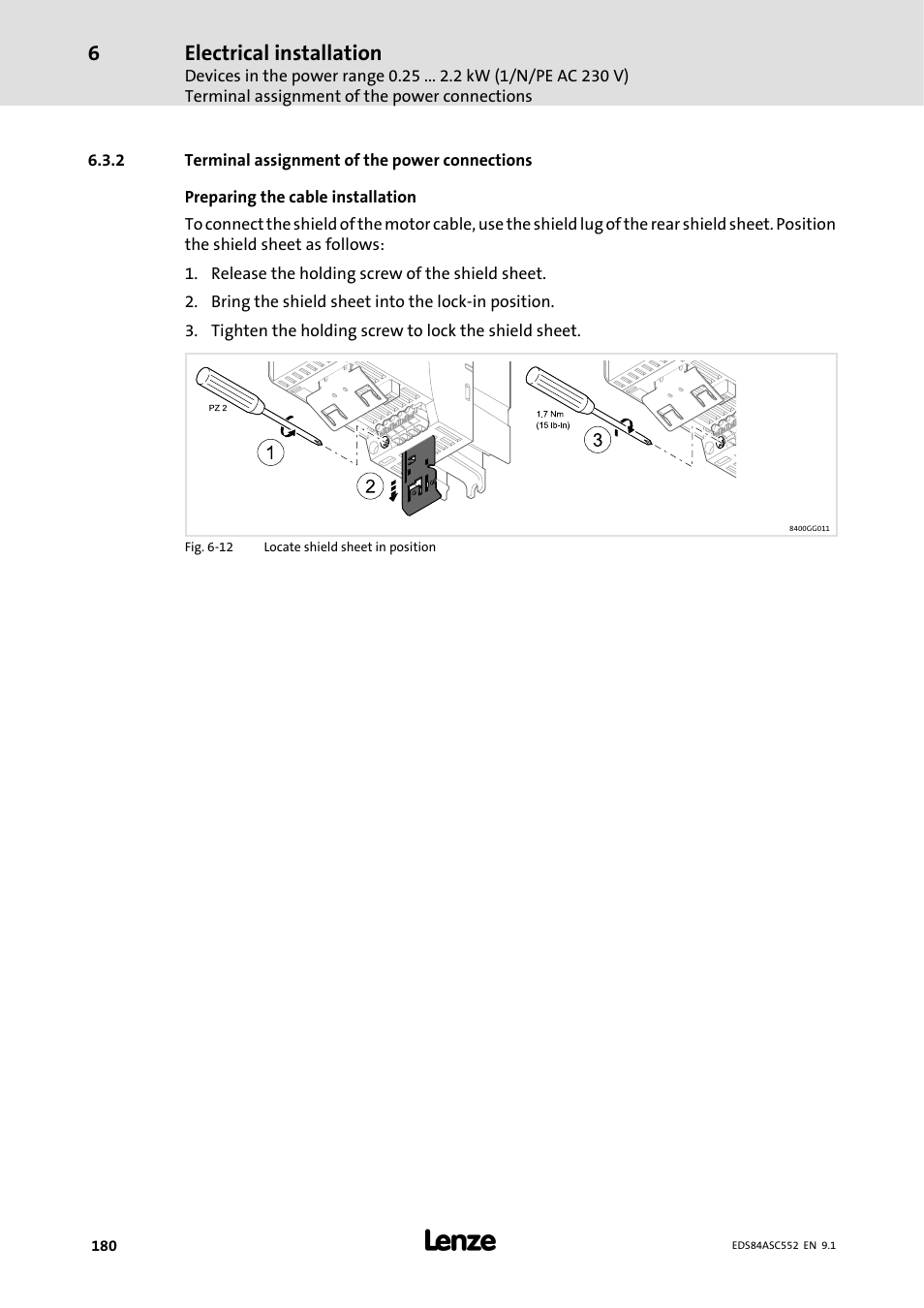 2 terminal assignment of the power connections, Terminal assignment of the power connections, Electrical installation | Lenze 8400 User Manual | Page 180 / 304