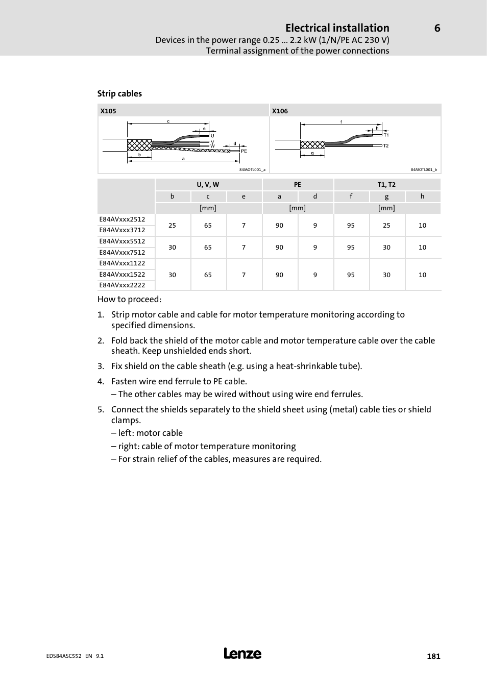 Electrical installation | Lenze 8400 User Manual | Page 181 / 304