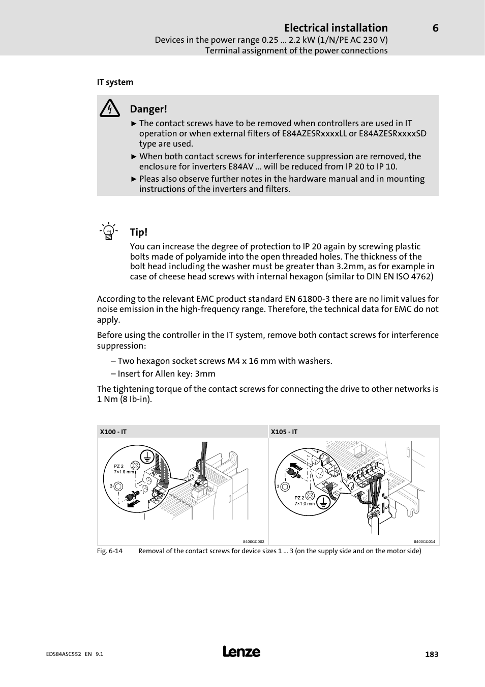 Electrical installation | Lenze 8400 User Manual | Page 183 / 304