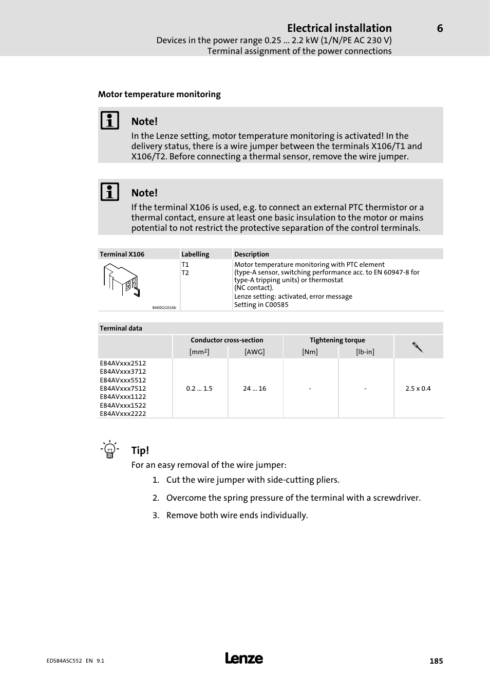 Electrical installation | Lenze 8400 User Manual | Page 185 / 304