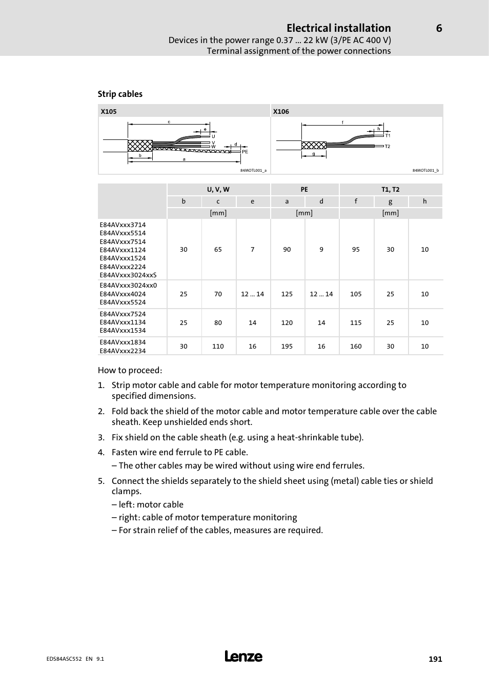 Electrical installation | Lenze 8400 User Manual | Page 191 / 304