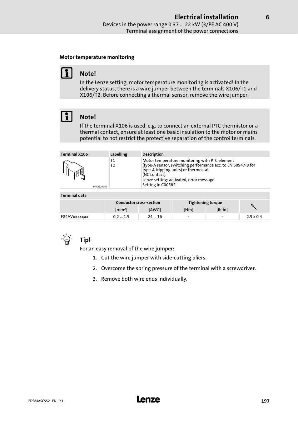 Electrical installation | Lenze 8400 User Manual | Page 197 / 304