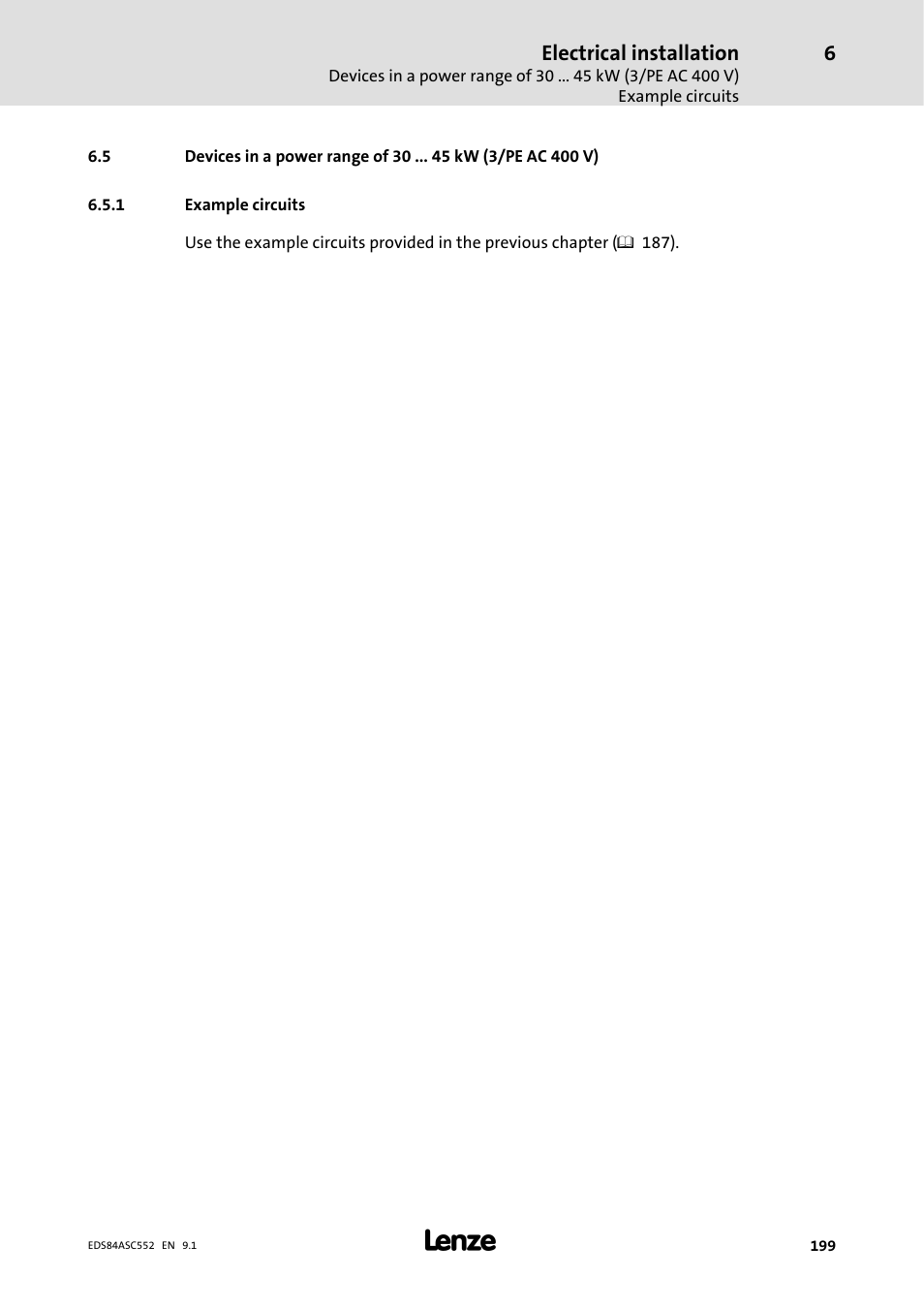 1 example circuits, Example circuits, Electrical installation | Lenze 8400 User Manual | Page 199 / 304