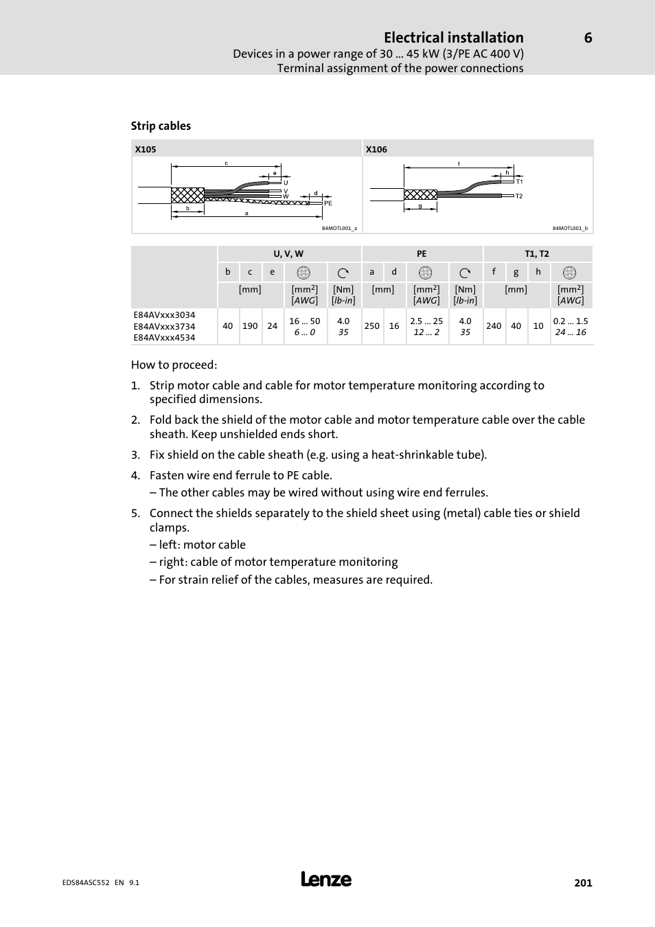 Electrical installation | Lenze 8400 User Manual | Page 201 / 304