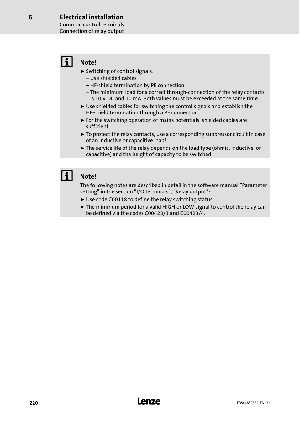 Electrical installation | Lenze 8400 User Manual | Page 220 / 304