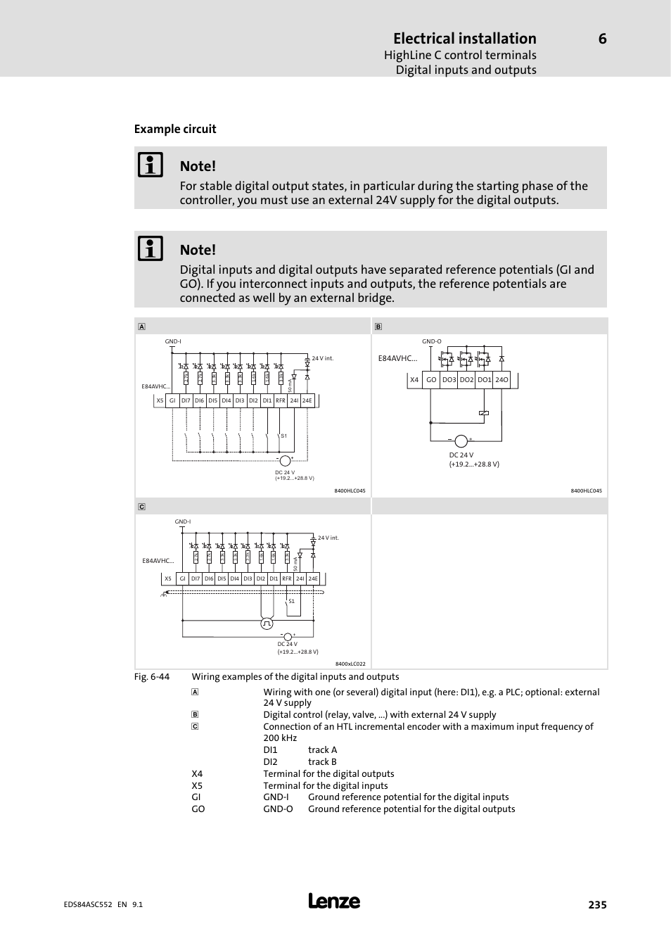 Electrical installation, Example circuit | Lenze 8400 User Manual | Page 235 / 304