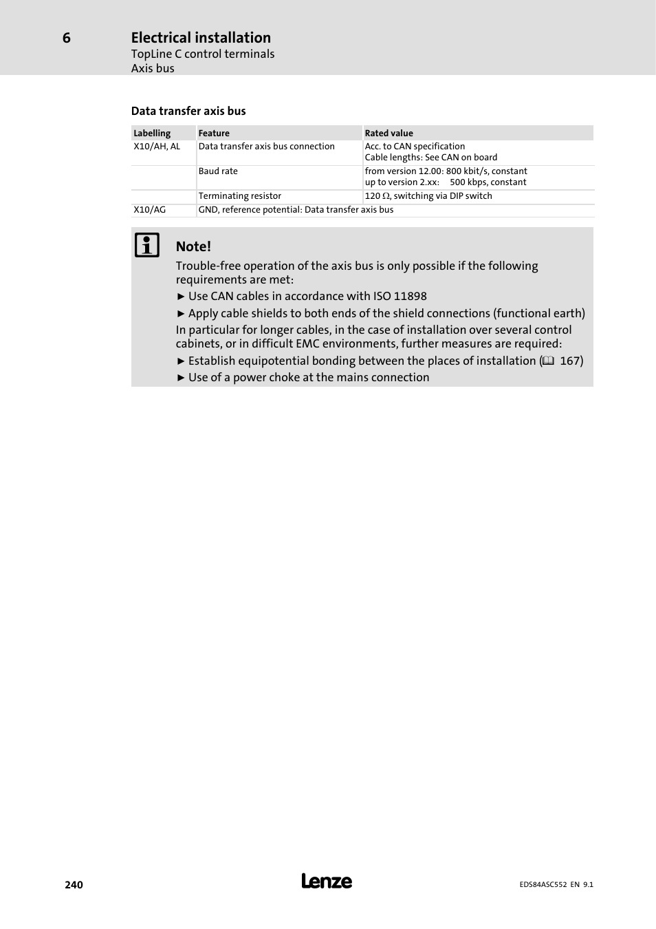 Electrical installation | Lenze 8400 User Manual | Page 240 / 304