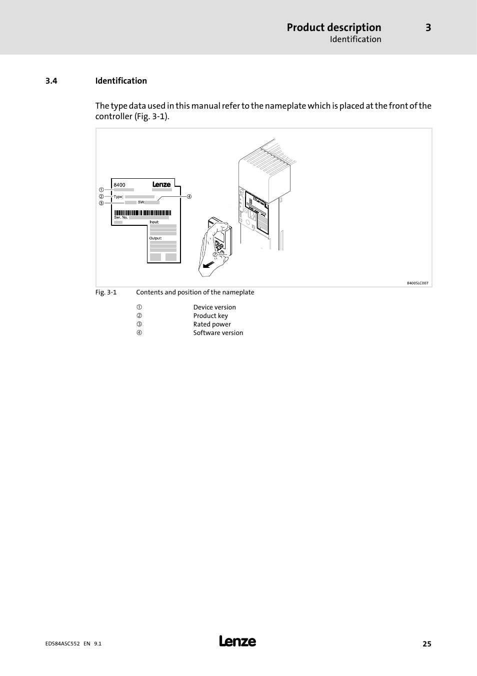 4 identification, Product description | Lenze 8400 User Manual | Page 25 / 304