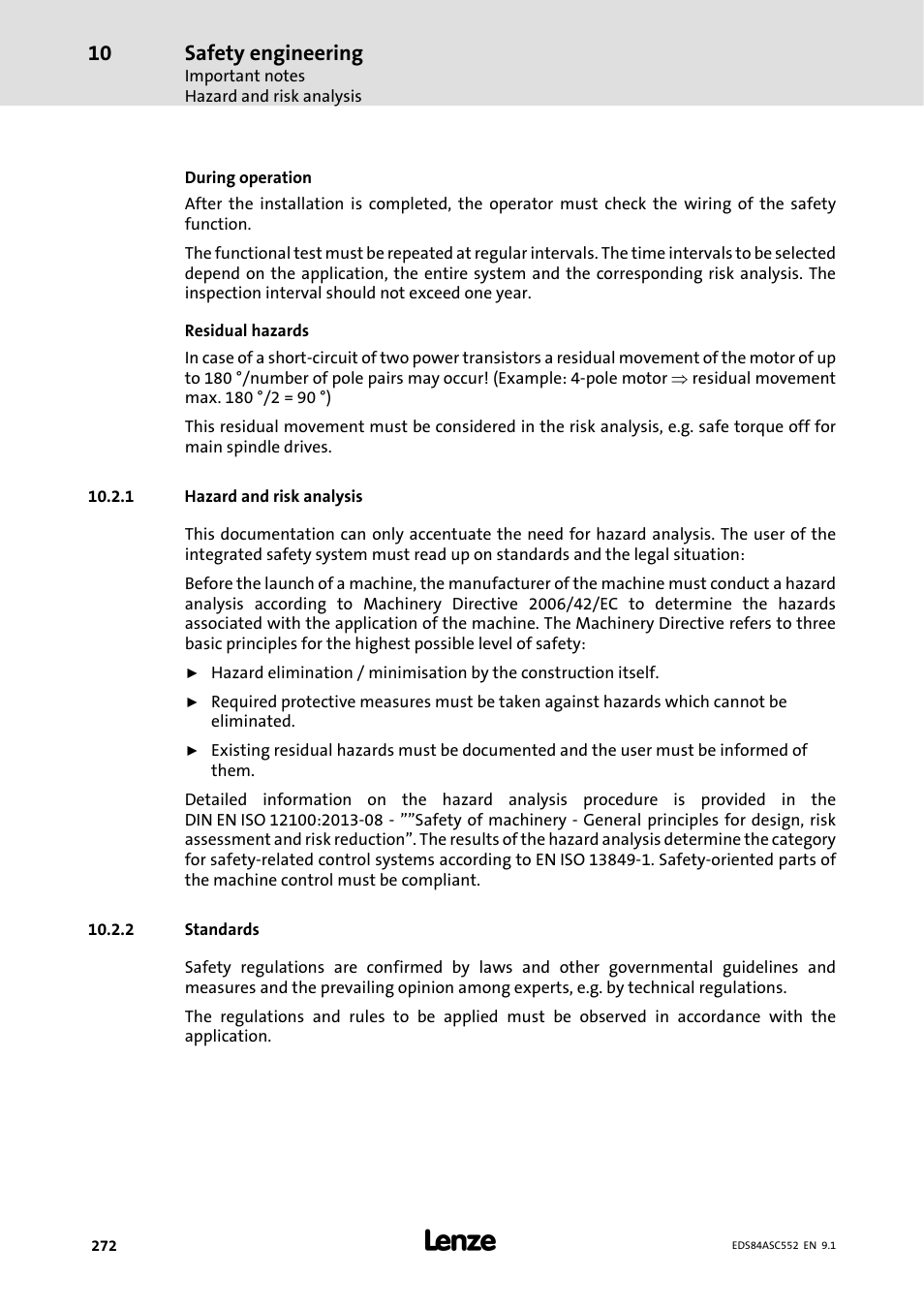 1 hazard and risk analysis, 2 standards, Safety engineering | Lenze 8400 User Manual | Page 272 / 304