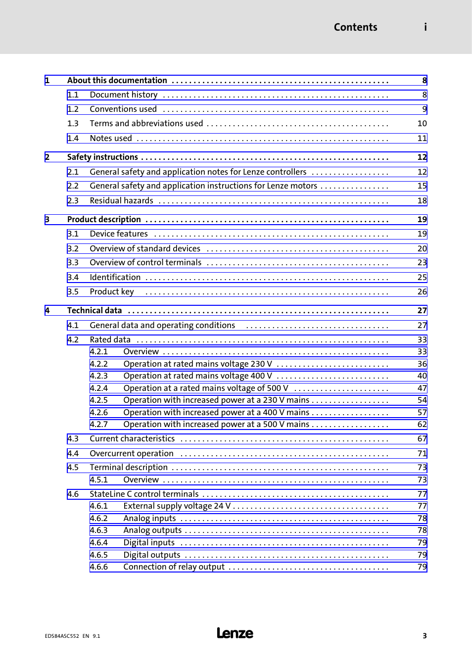 Lenze 8400 User Manual | Page 3 / 304